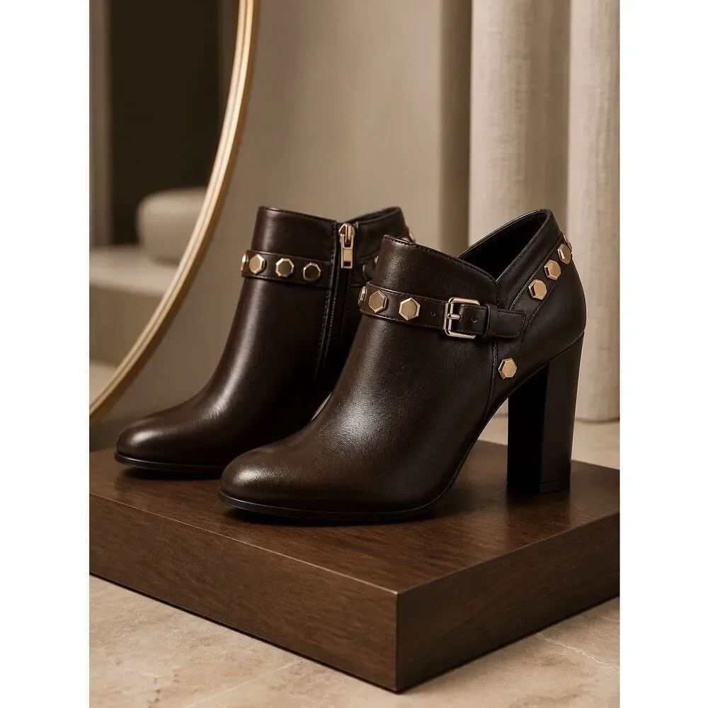 ISOLA STUDDED LEATHER BOOTIE IN BLACK SIZE 6